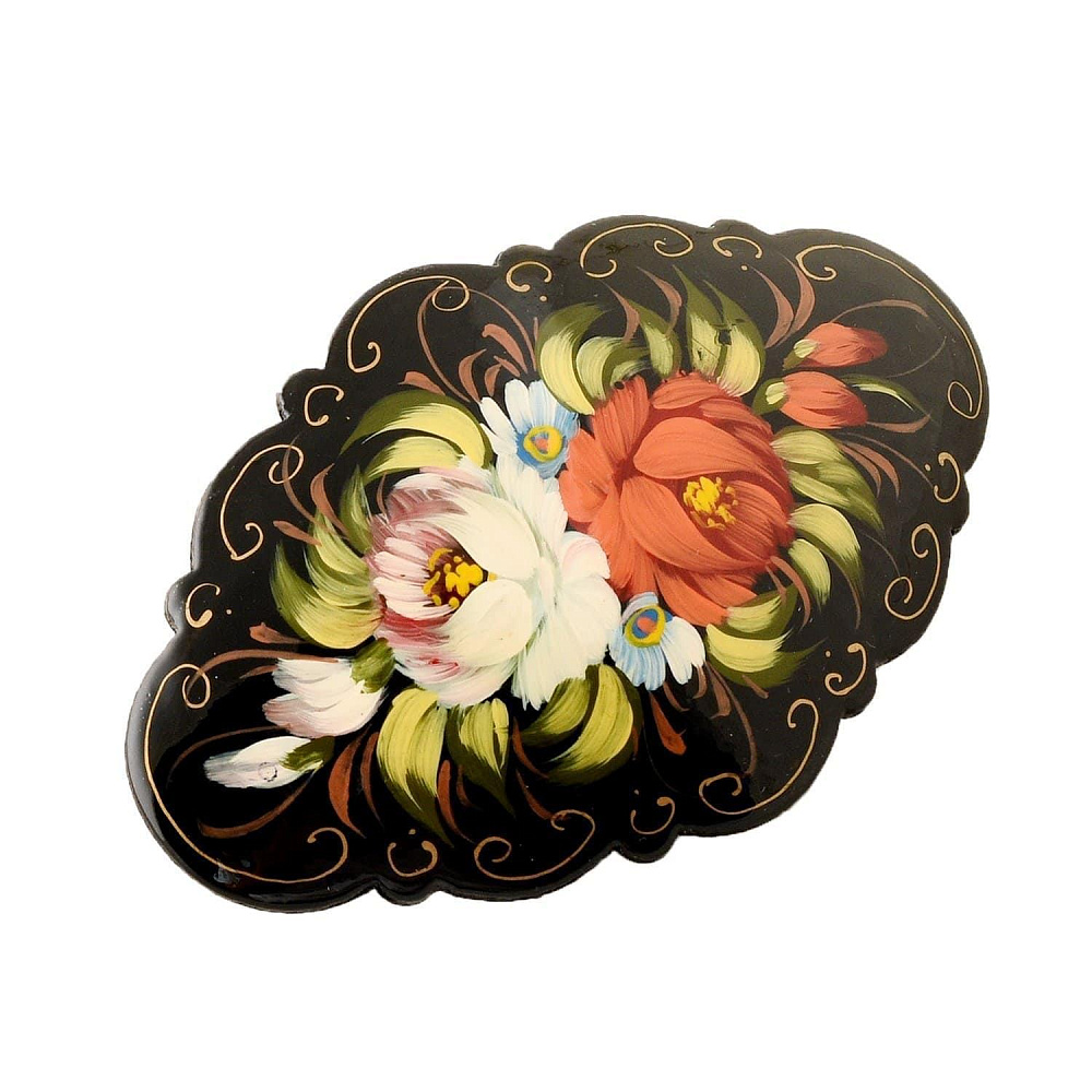 0013104-6см-овал Сувенир ЗАКОЛКА ДЛЯ ВОЛОС ЖОСТОВО Ручная роспись  в ассортименте - интернет магазин Русь Велика я фото 2