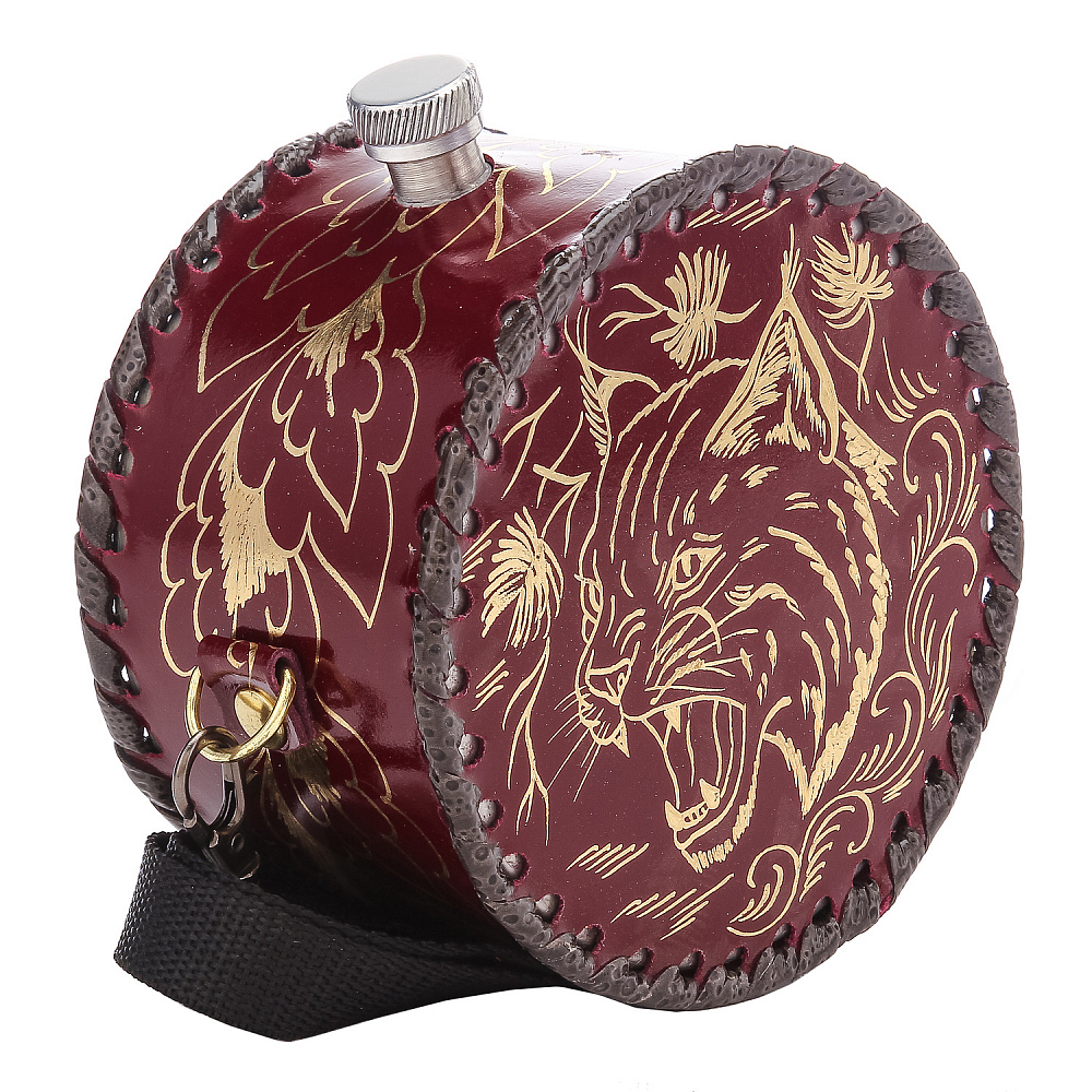 Фляга в кожаном чехле «Рысь» - интернет магазин Русь Велика я фото 1