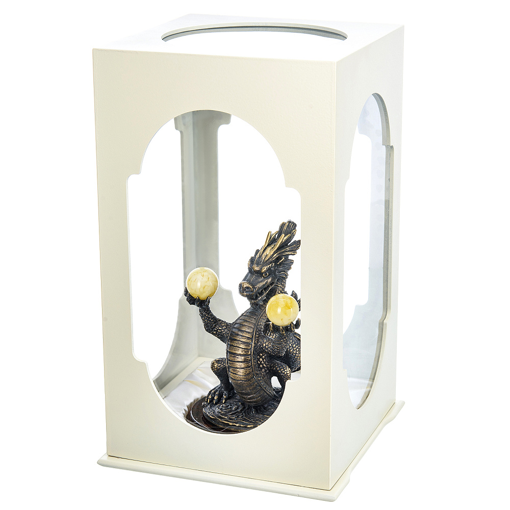 Скульптура из бронзы и янтаря «Императорский пятипалый дракон» - интернет магазин Русь Велика я фото 7