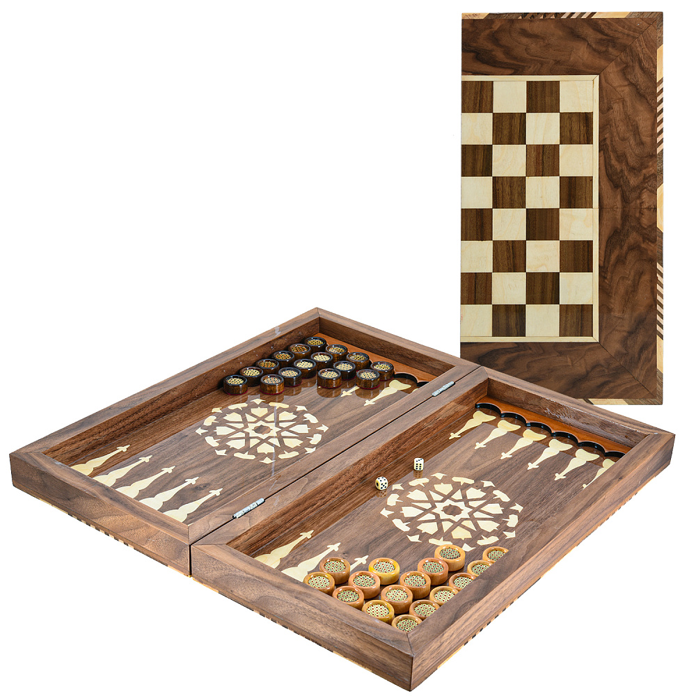 Нарды-шашки-шахматы деревянные маркетри «Звезда востока» 49х25 см - интернет магазин Русь Велика я 