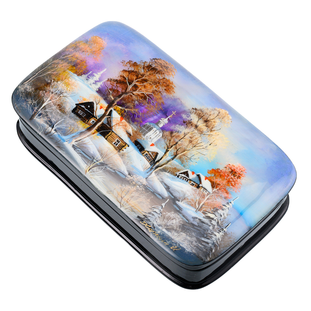 Шкатулка с художественной росписью «Зима в деревне» - интернет магазин Русь Велика я фото 1