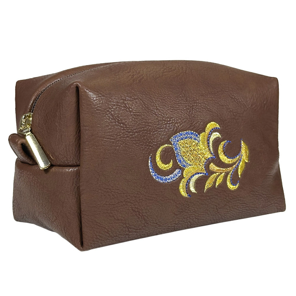 Косметичка «Модница». Коричневая с вышивкой - интернет магазин Русь Велика я 