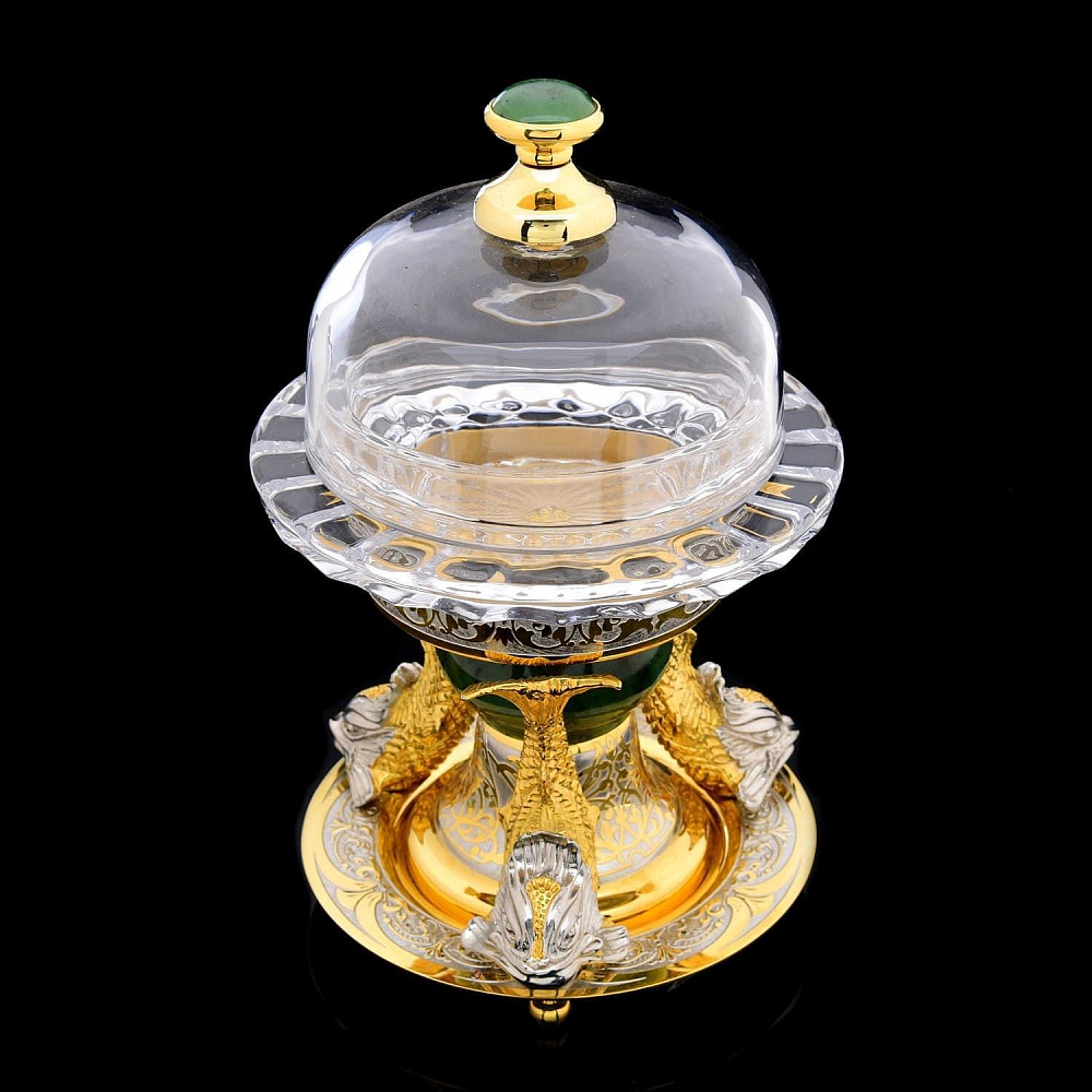 Икорница «Три рыбки » Нефрит. Златоуст - интернет магазин Русь Велика я фото 1