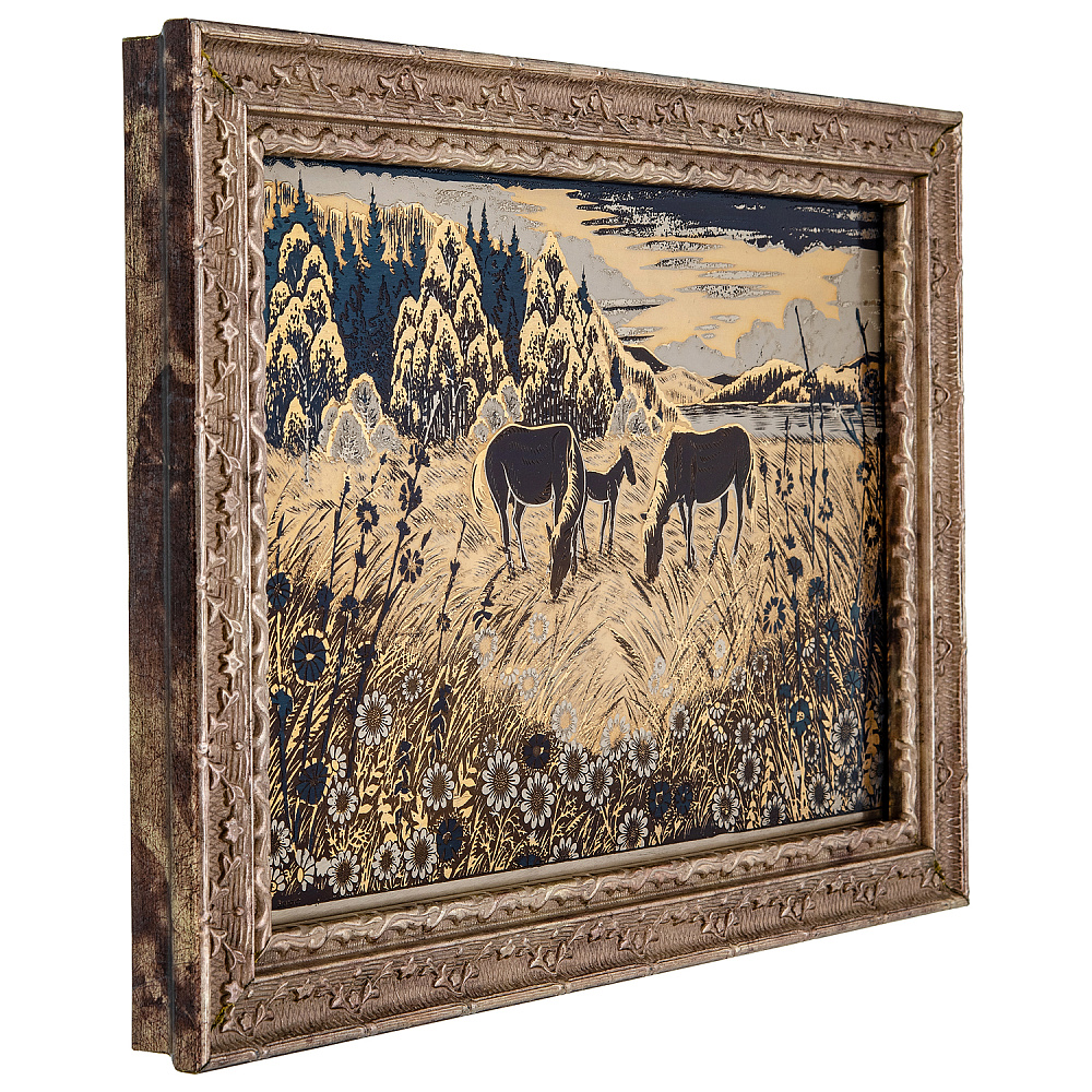 Панно-гравюра «На лугу». Гравюра Златоуст 34,5х25 см - интернет магазин Русь Велика я фото 3