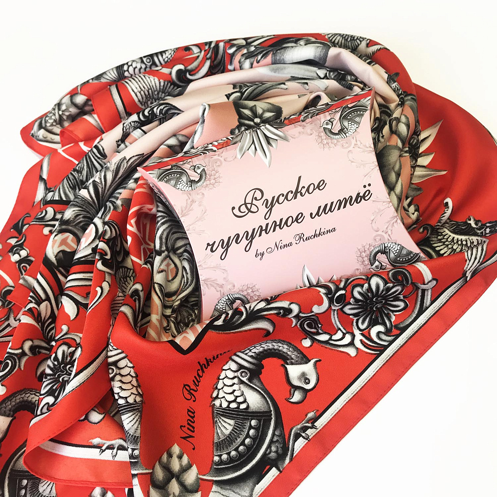 Шелковый платок «Русское чугунное литье» 90х90 см - интернет магазин Русь Велика я фото 1