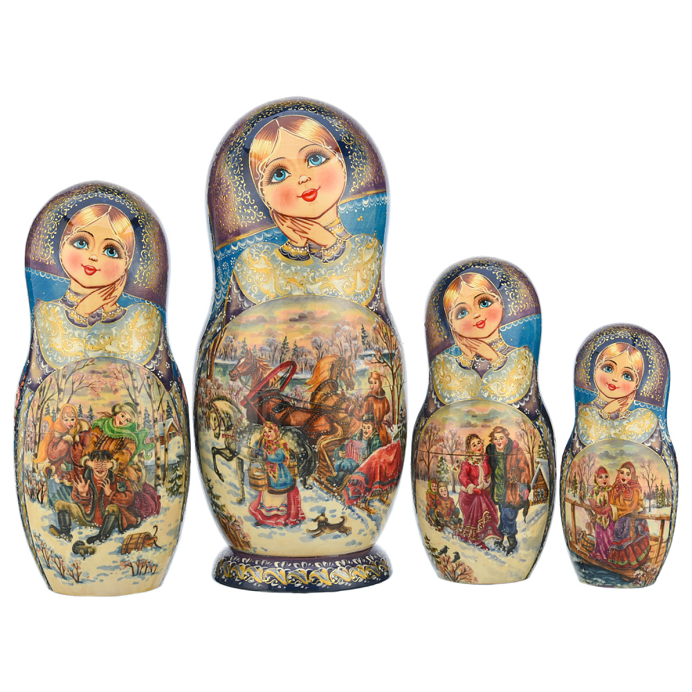 Матрешка «Гуляние. Зима» 10 мест - интернет магазин Русь Велика я фото 3