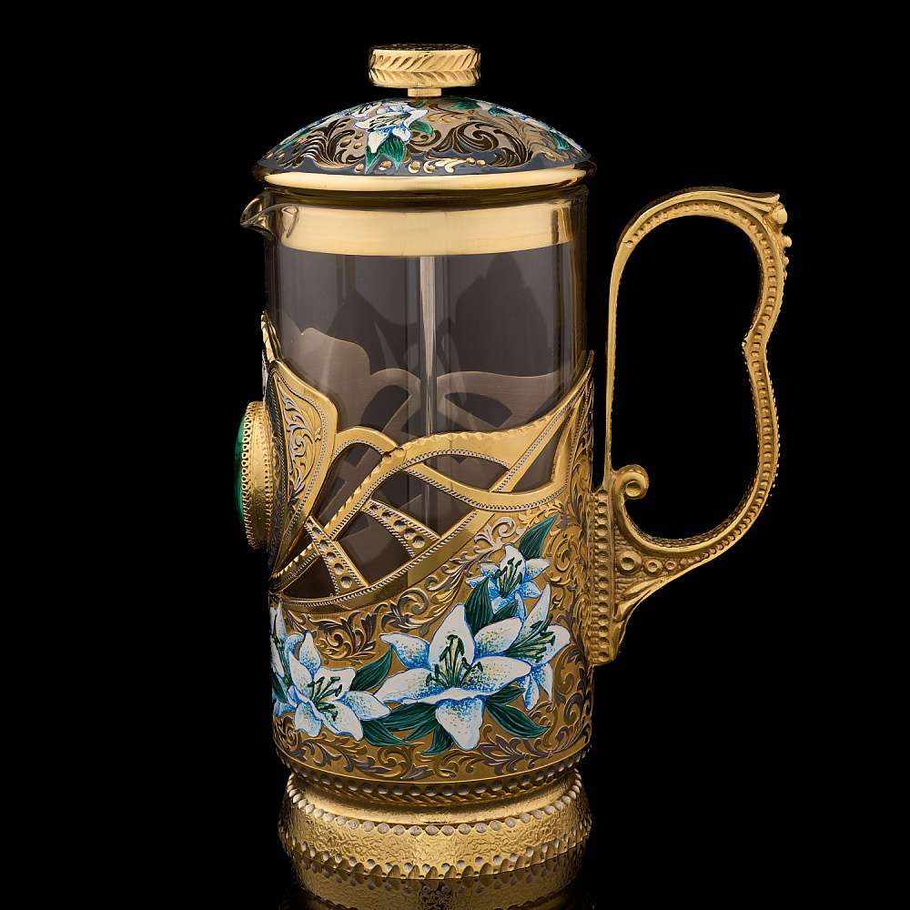 Чайный набор с френч-прессом и подстаканниками «Малахит». Златоуст - интернет магазин Русь Велика я фото 4