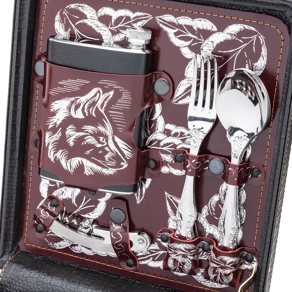 Набор для пикника на 4 персоны «Волк» с серебряным декором - интернет магазин Русь Велика я фото 1