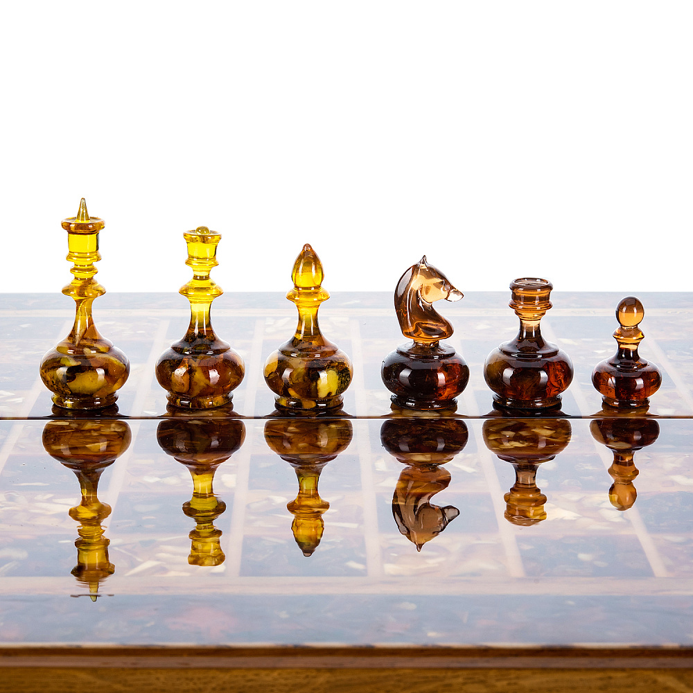 Шахматы с инкрустацией и фигурами из янтаря 46х23 см - интернет магазин Русь Велика я фото 2