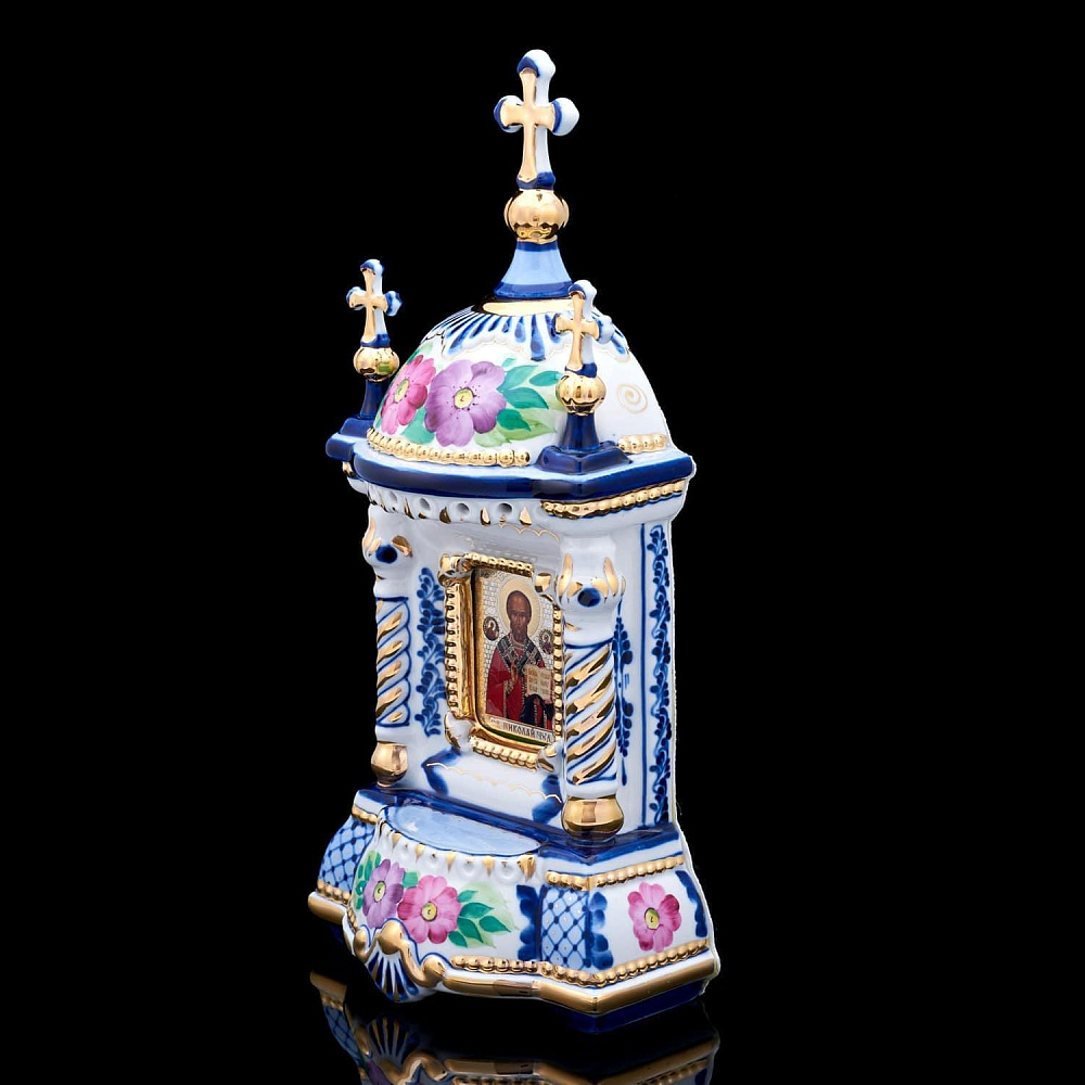 Киот настольный «Николай Чудотворец» Гжель - интернет магазин Русь Велика я фото 1