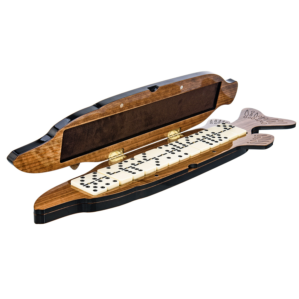 Домино в шкатулке из карельской березы «Щука» - интернет магазин Русь Велика я фото 1