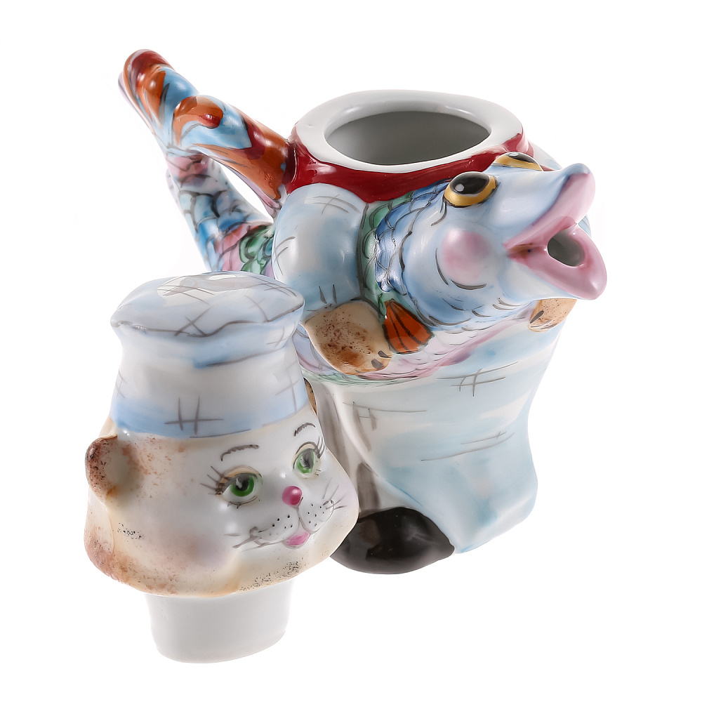 Чайник «Кот-повар». Гжель в цвете - интернет магазин Русь Велика я фото 7