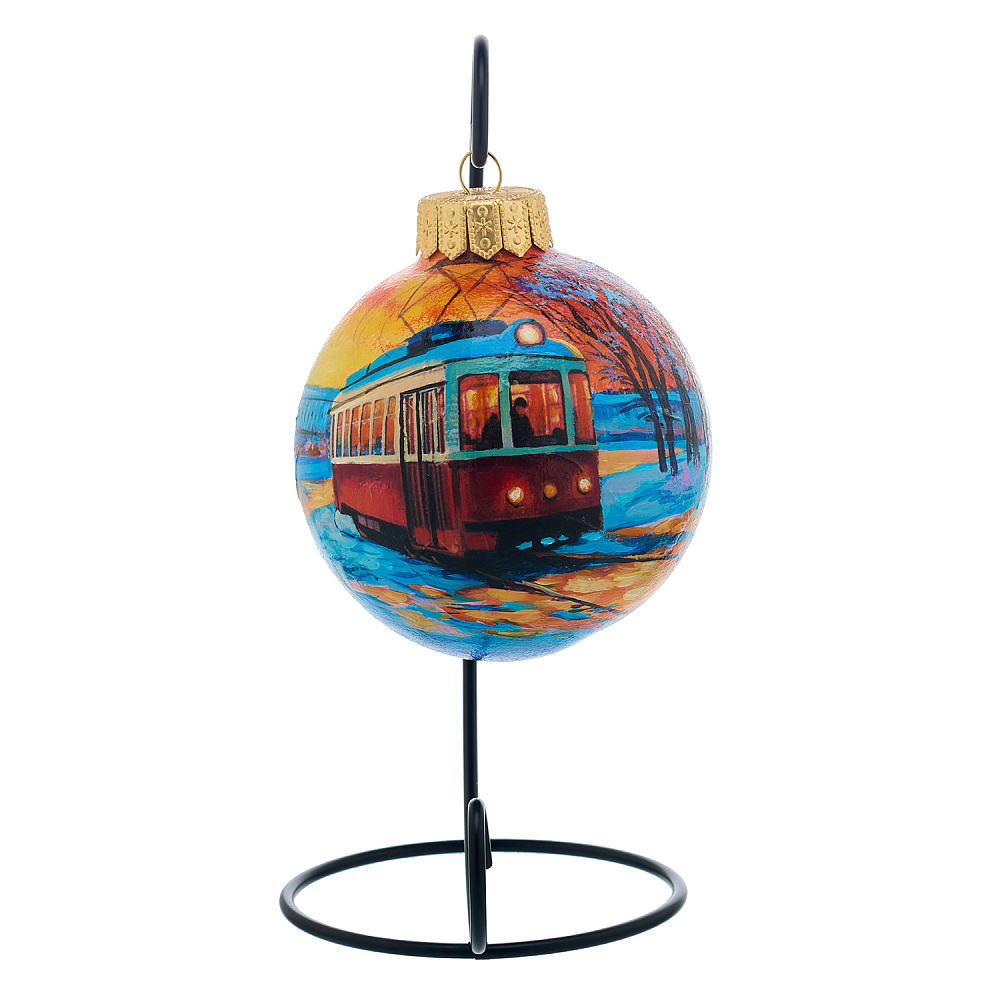Елочный шар с ручной росписью «Трамвай» - интернет магазин Русь Велика я 