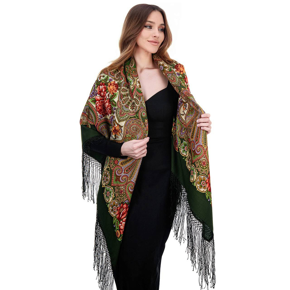 Платок ПавлоПосадский шерстяной «Василиса» 148х148 см - интернет магазин Русь Велика я 