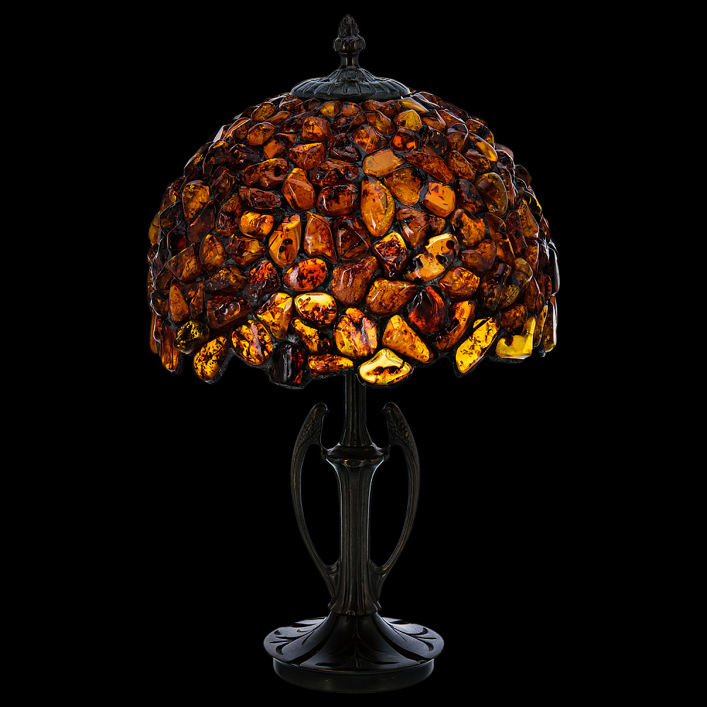 Настольная лампа из янтаря и бронзы. Высота 42 см - интернет магазин Русь Велика я 
