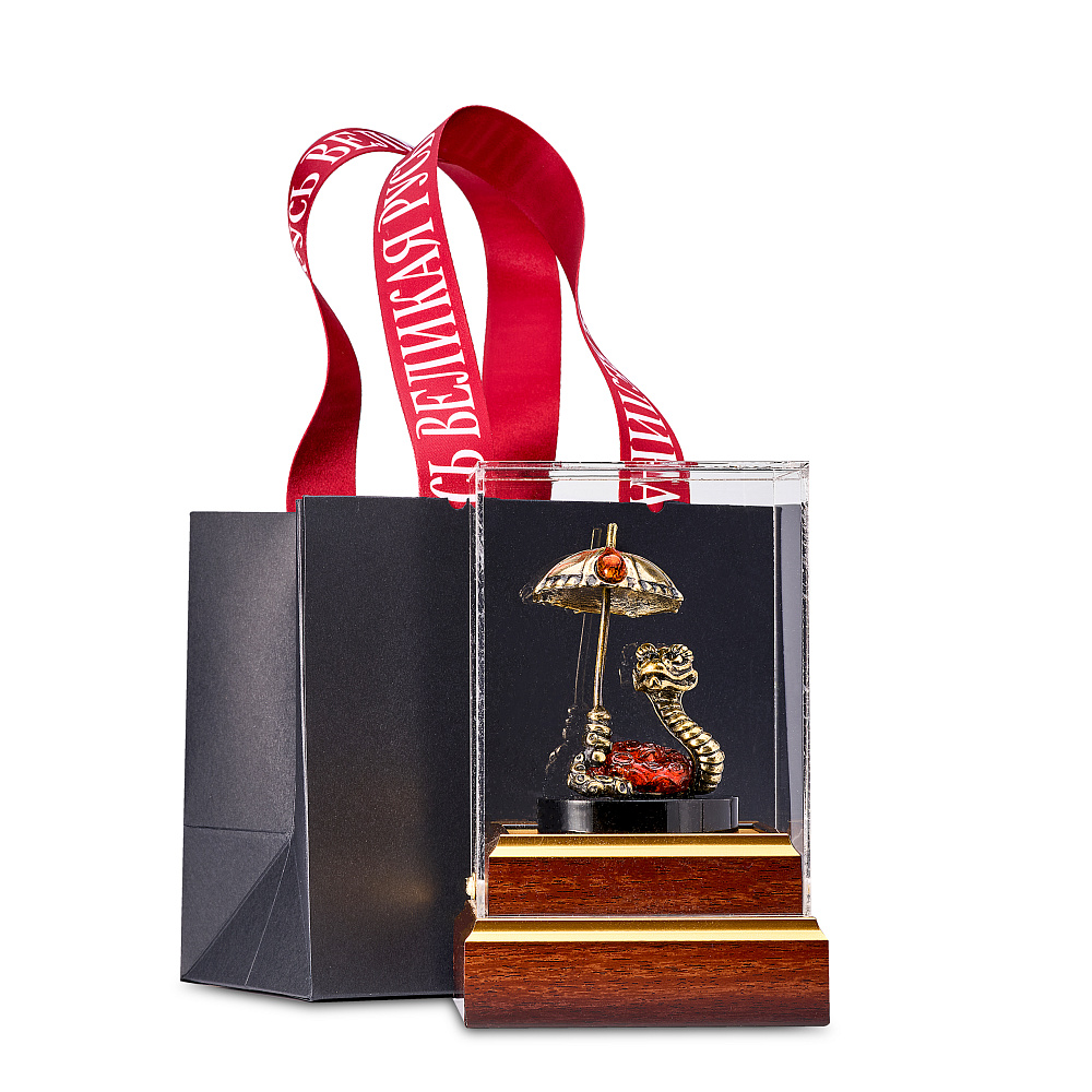 Змея Символ года 2025. Сувенир из бронзы и янтаря «Змея с зонтом» - интернет магазин Русь Велика я фото 2