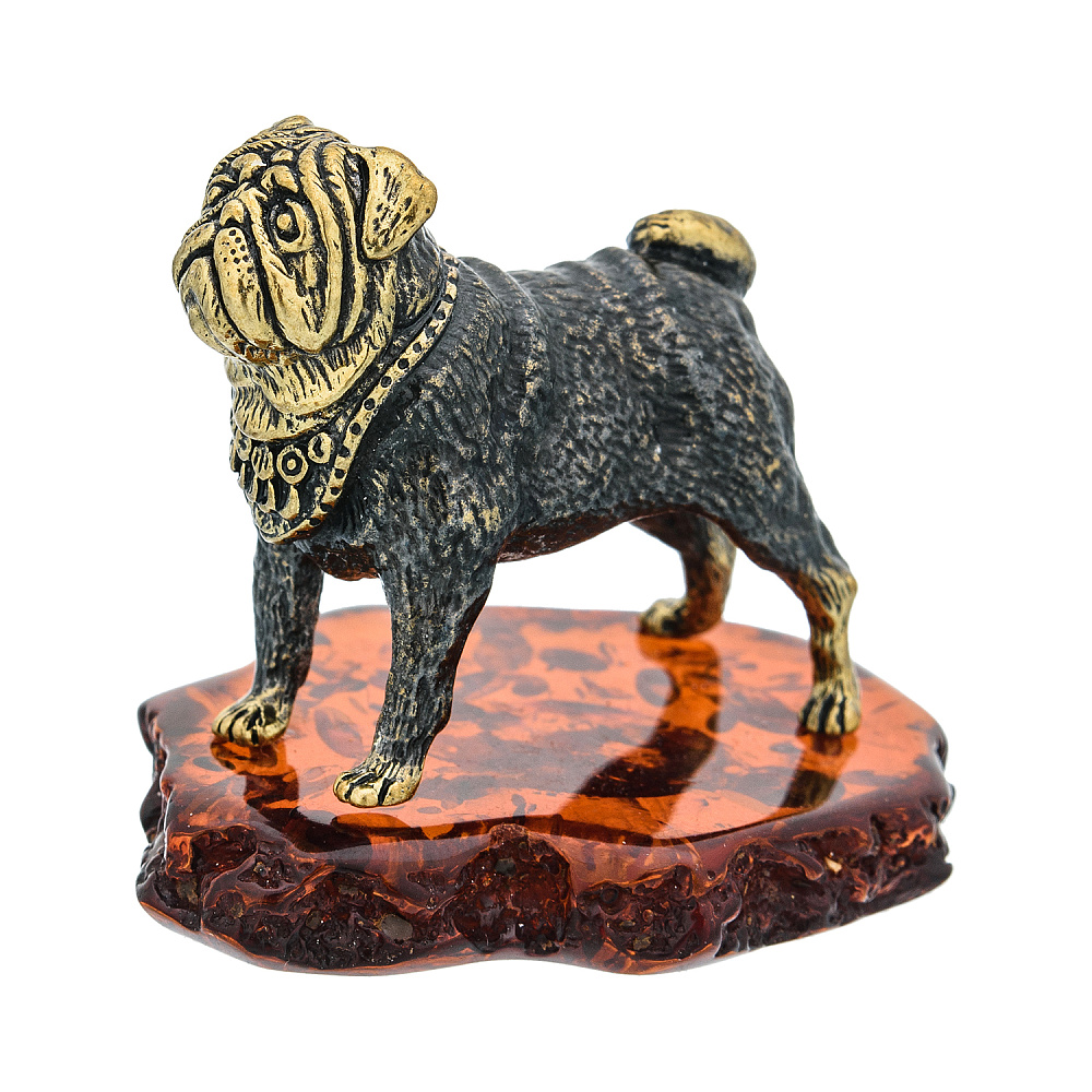Статуэтка с янтарем «Собака Мопс» - интернет магазин Русь Велика я 