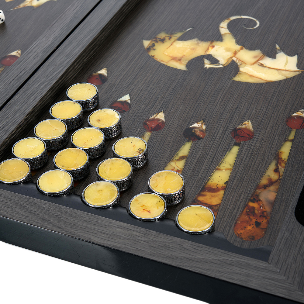 Деревянные нарды с янтарной инкрустацией «Дракон» 60х30 см - интернет магазин Русь Велика я фото 8