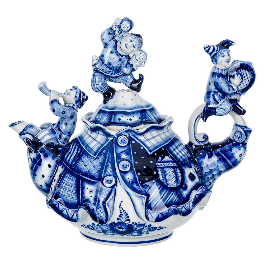 Чайный сервиз на 6 персон «Скоморошьи забавы». Гжель - интернет магазин Русь Велика я фото 5