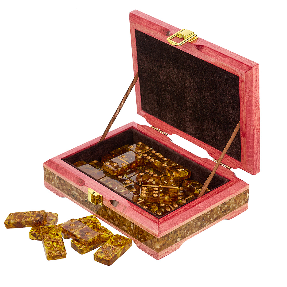 Домино в шкатулке из янтаря «Герб РФ» - интернет магазин Русь Велика я фото 1