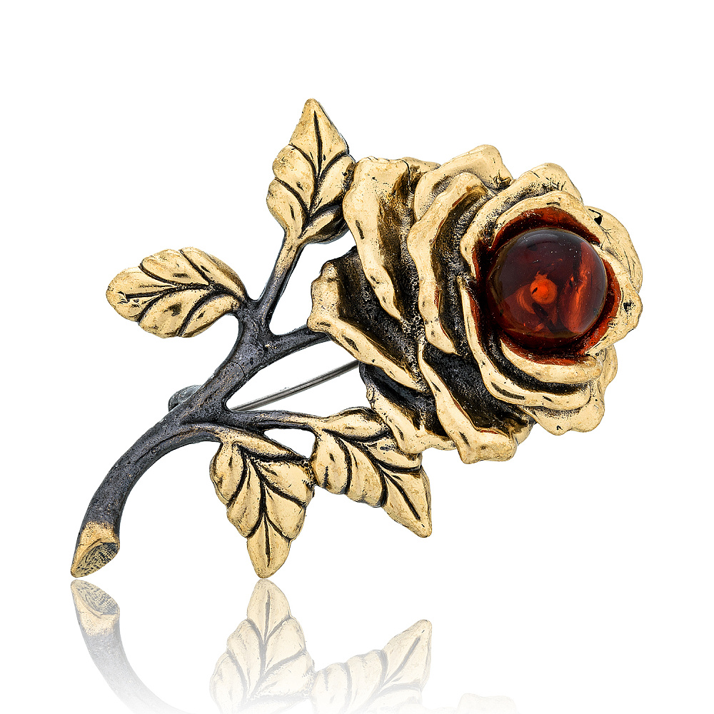 Брошь с янтарем «Черная магия» (коньячный) - интернет магазин Русь Велика я 