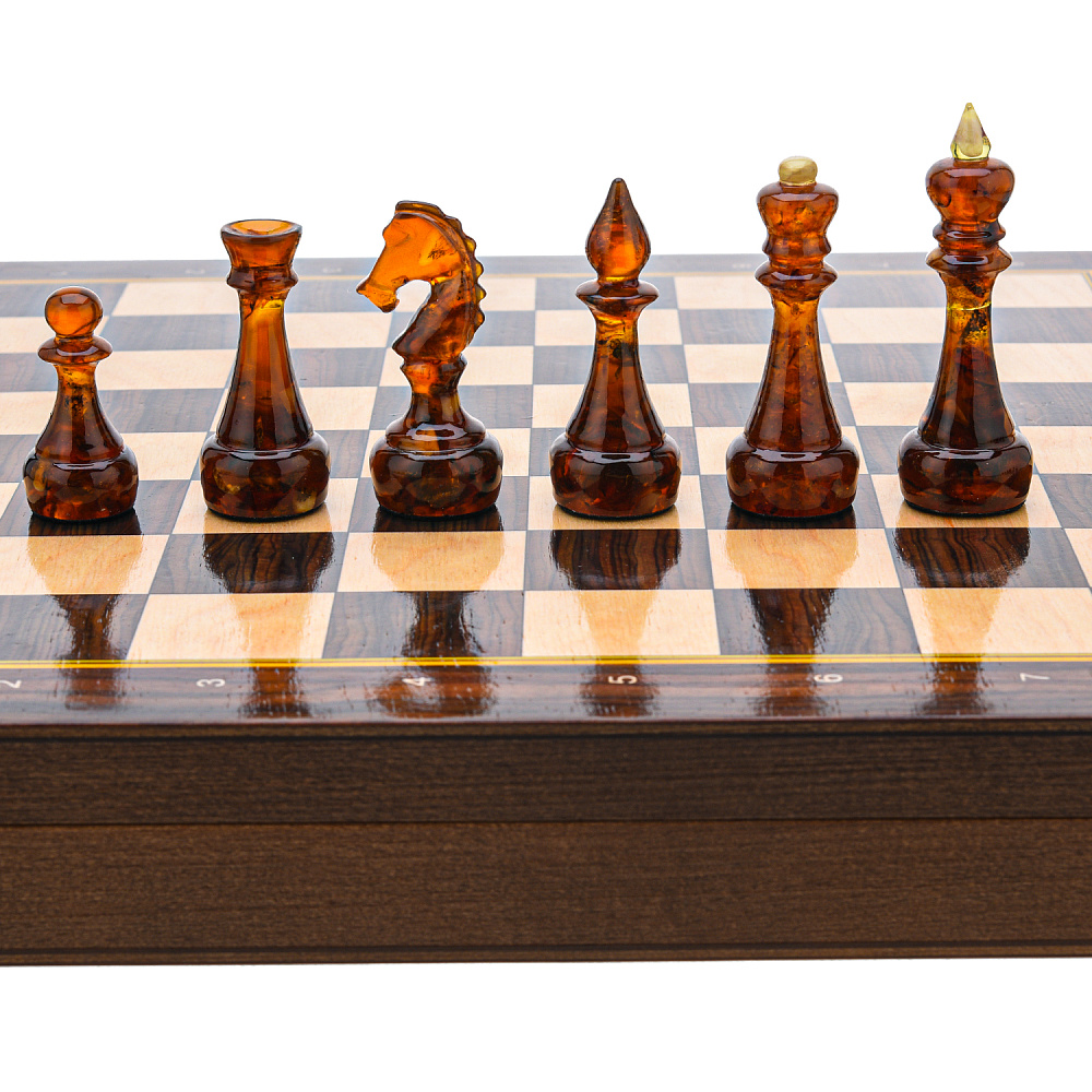 Шахматы деревянные с янтарными фигурами 37х37 см - интернет магазин Русь Велика я фото 2