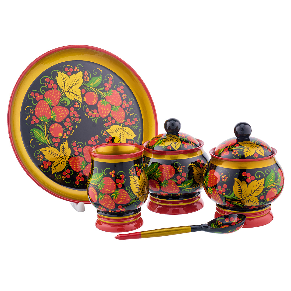 Набор для соусов «Клубника» с росписью. Хохлома - интернет магазин Русь Велика я 