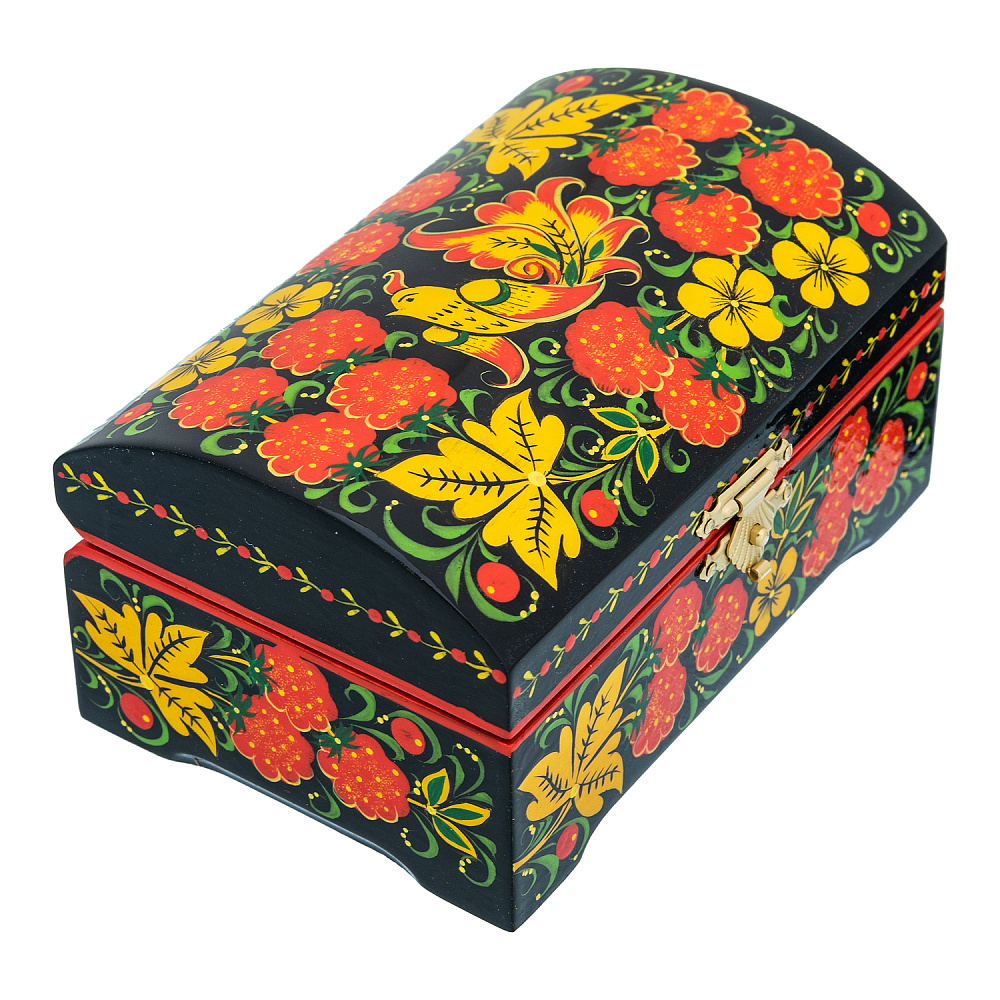 Шкатулка с росписью «Птица и малина». Хохлома - интернет магазин Русь Велика я фото 1
