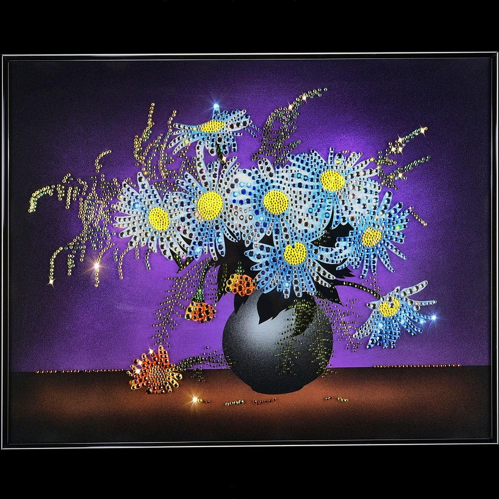 Картина «Садовые цветы». Сваровски Swarovski 50 х 40 см - интернет магазин Русь Велика я 