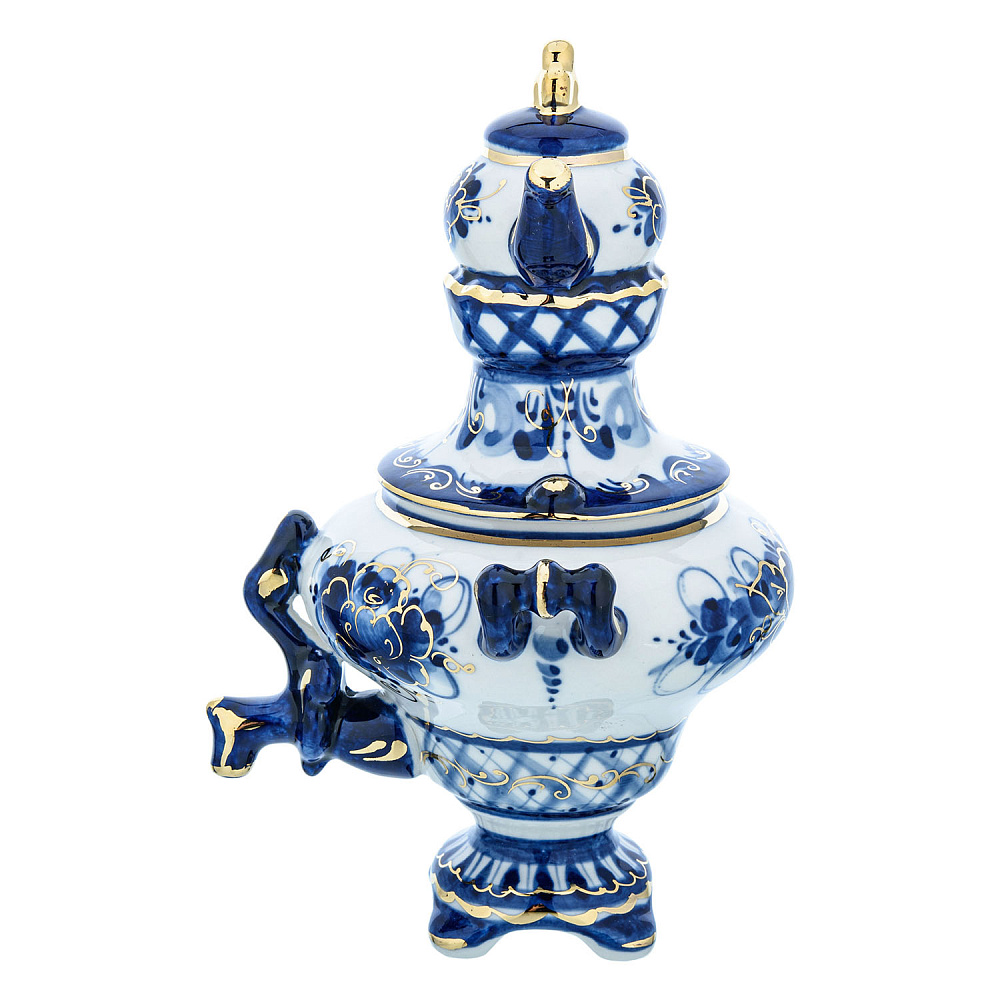 Сувенирный самовар-шкатулка. Гжель в золоте - интернет магазин Русь Велика я фото 4