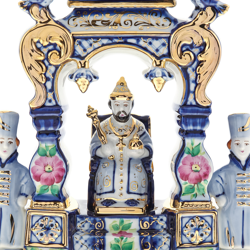 Часы настольные «Царский трон». Гжель в цвете и золоте - интернет магазин Русь Велика я фото 3