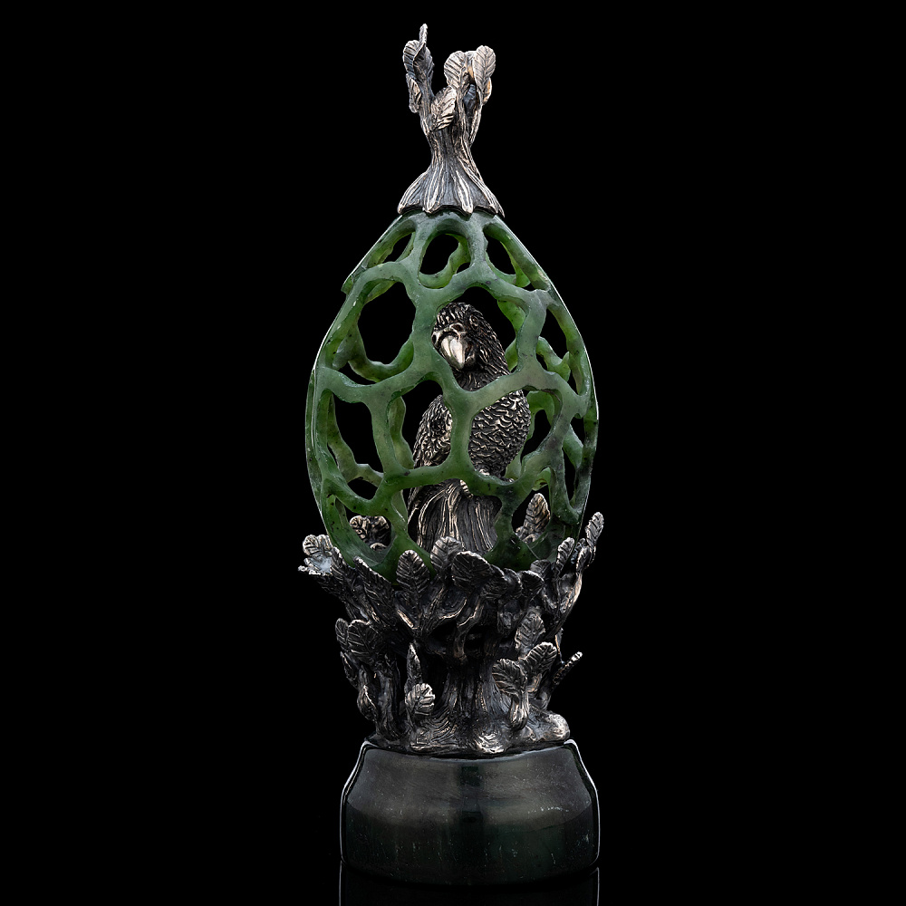 Композиция из нефрита и серебра «Попугай в клетке» - интернет магазин Русь Велика я фото 2