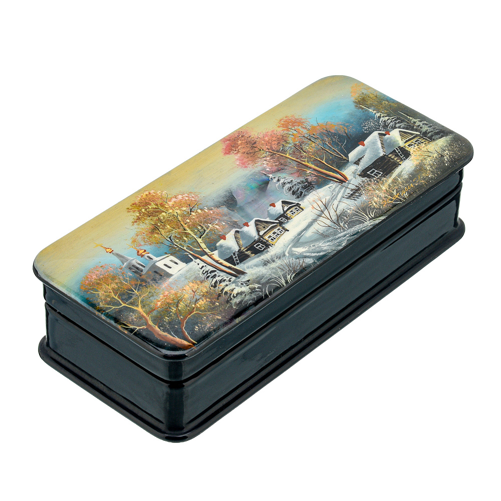 Шкатулка с художественной росписью «Деревенский пейзаж» - интернет магазин Русь Велика я фото 1