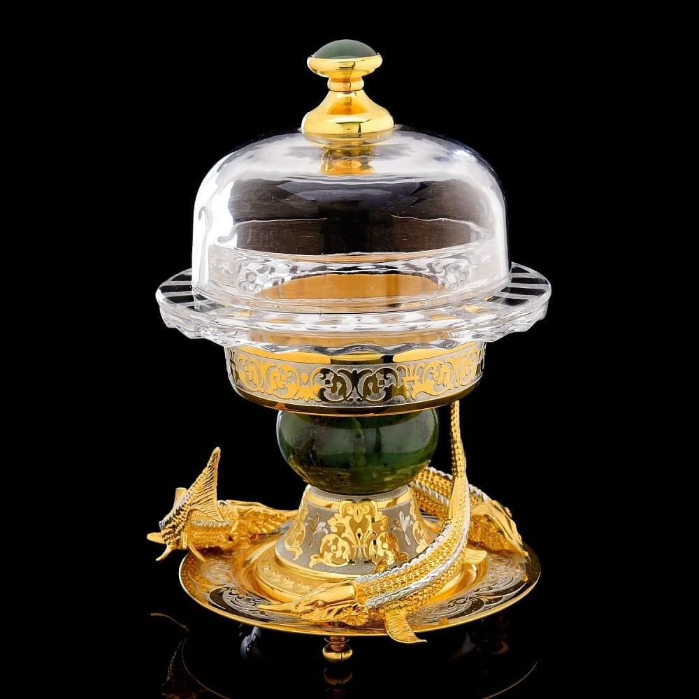 Икорница «Три осетра». Нефрит. Златоуст - интернет магазин Русь Велика я 