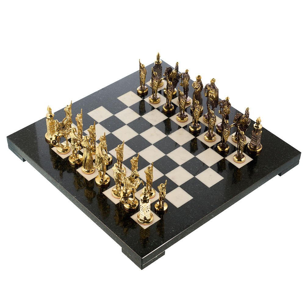 Шахматы из камня и бронзы «Русские богатыри» 36х36 см - интернет магазин Русь Велика я 