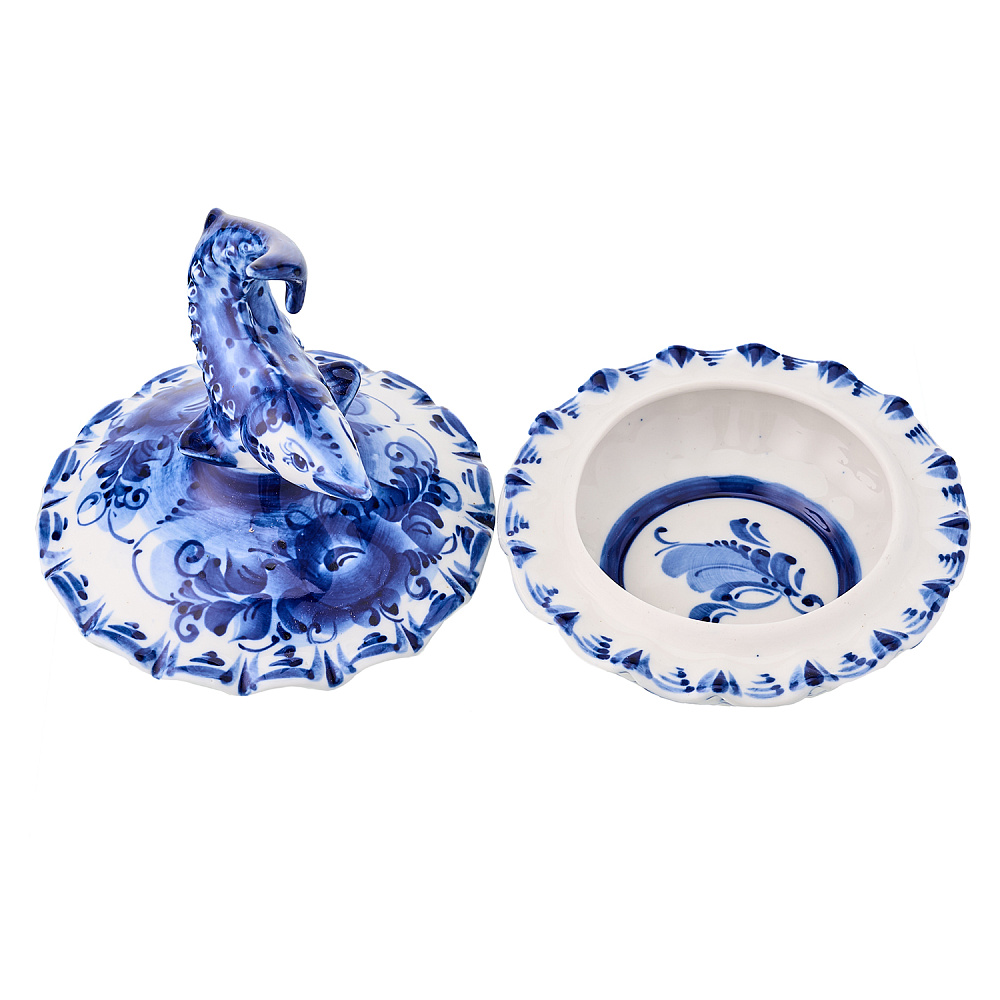 Икорница фарфоровая с росписью «Осетр». Гжель - интернет магазин Русь Велика я фото 3