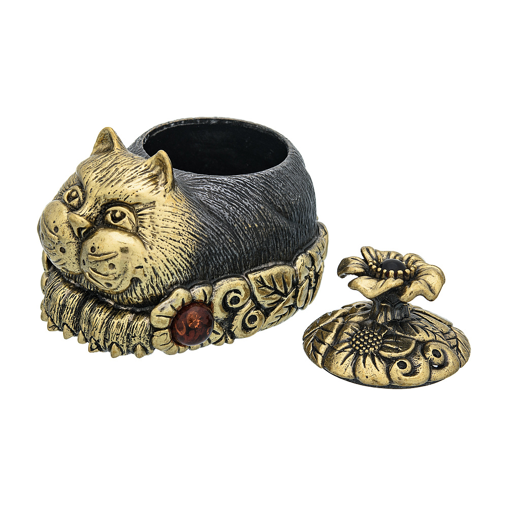 Статуэтка с янтарем «Кот в цветах» - интернет магазин Русь Велика я фото 4