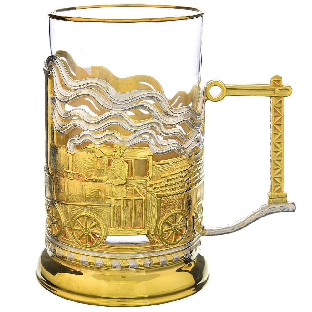 Подстаканник «Паровозы». Латунь. Позолота - интернет магазин Русь Велика я фото 1