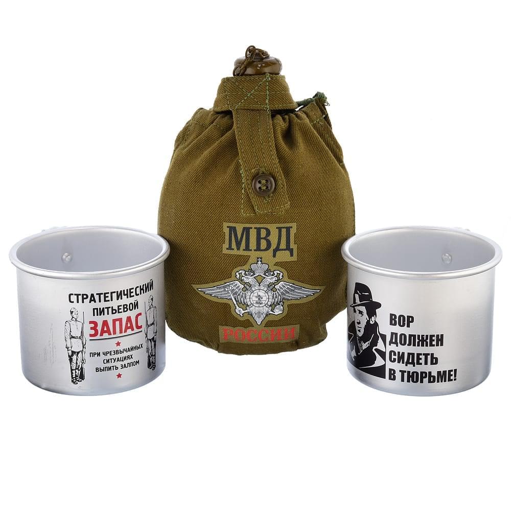 0030464 НАБОР «Страт.запас»:фляж.+2круж. «МВД РФ» 28*35см  в ПУ - интернет магазин Русь Велика я 