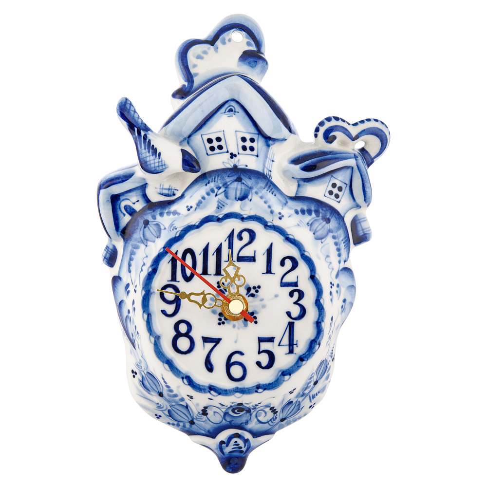 Часы настенные «Деревня». Фарфор Гжель - интернет магазин Русь Велика я 