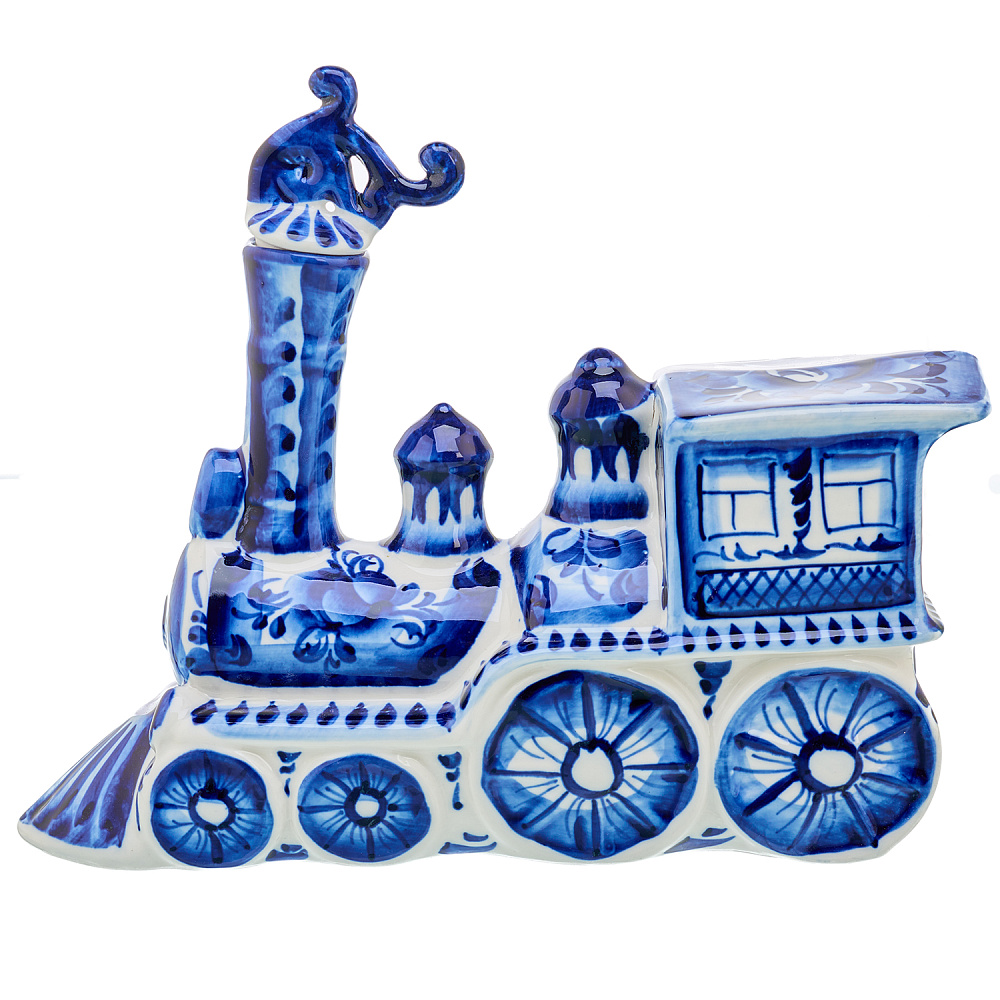 Штоф со стопками «Паровоз». Гжель - интернет магазин Русь Велика я фото 2