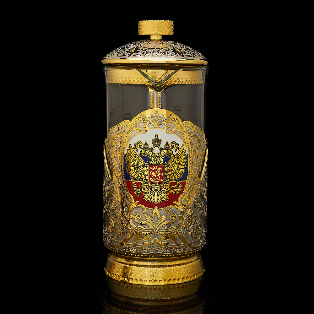 Чайный набор с френч-прессом «Герб РФ». Златоуст - интернет магазин Русь Велика я фото 2