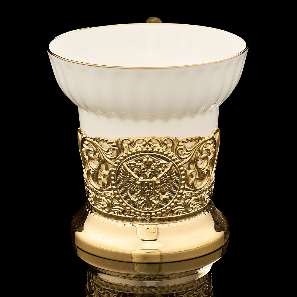 Чайная пара с позолотой и эмалью «Герб РФ». Златоуст - интернет магазин Русь Велика я фото 3