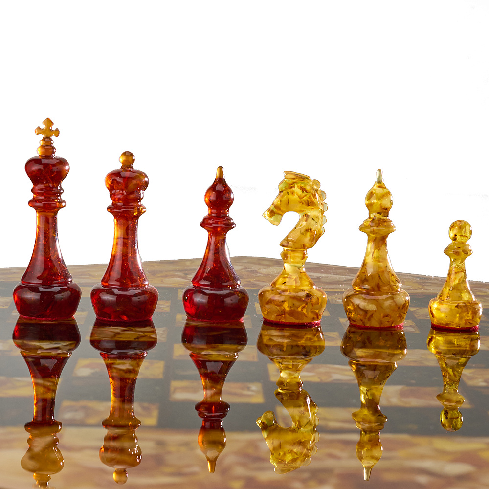 Шахматы с инкрустацией и фигурами из янтаря «Тело Платона» 46х46 см - интернет магазин Русь Велика я фото 2