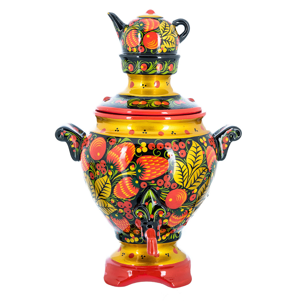 Сувенирный самовар-шкатулка «Клубника». Хохлома - интернет магазин Русь Велика я 