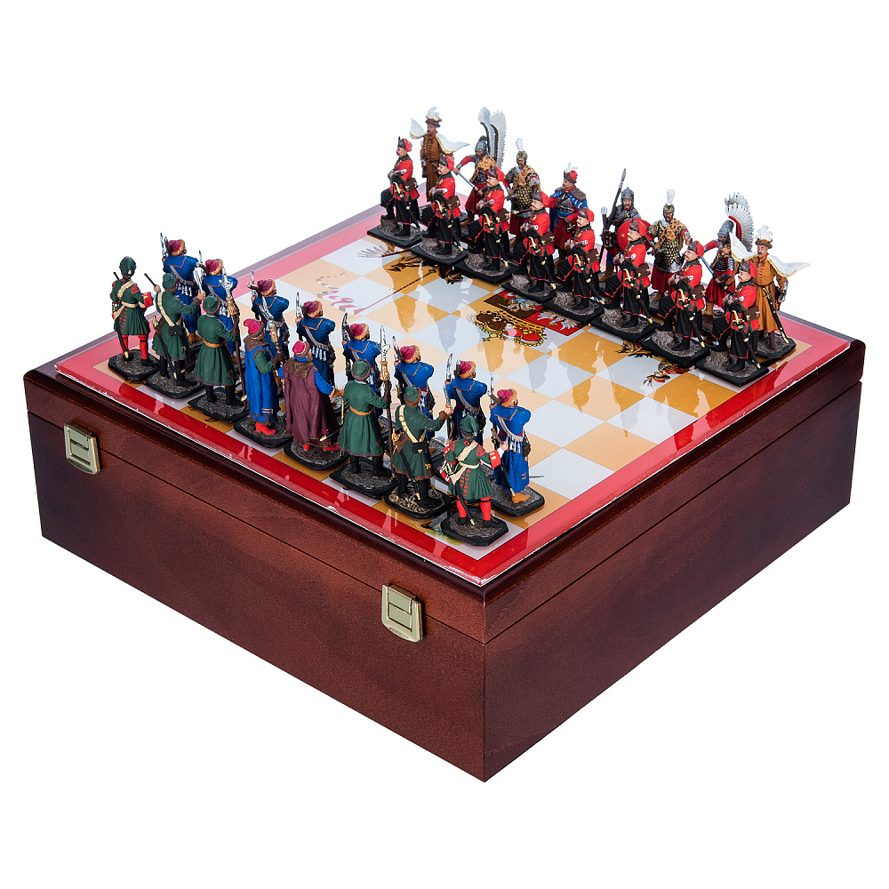 Шахматы с оловянными фигурами «Стрельцы» 32х32 см - интернет магазин Русь Велика я 