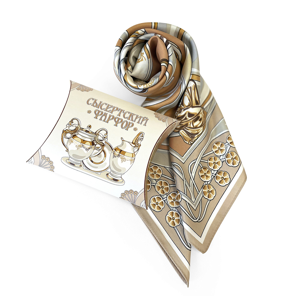 Платок шелковый «Сысертский фарфор» 90х90 см - интернет магазин Русь Велика я фото 2