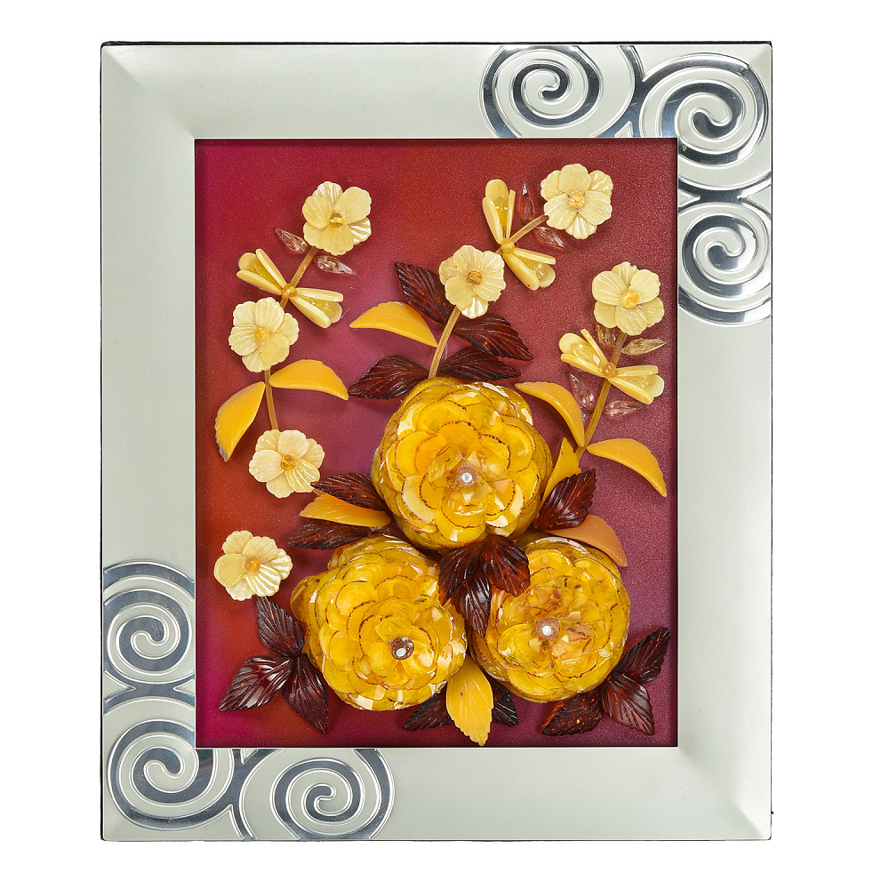 Цветочная композиция-панно из янтаря 20х25 см - интернет магазин Русь Велика я 