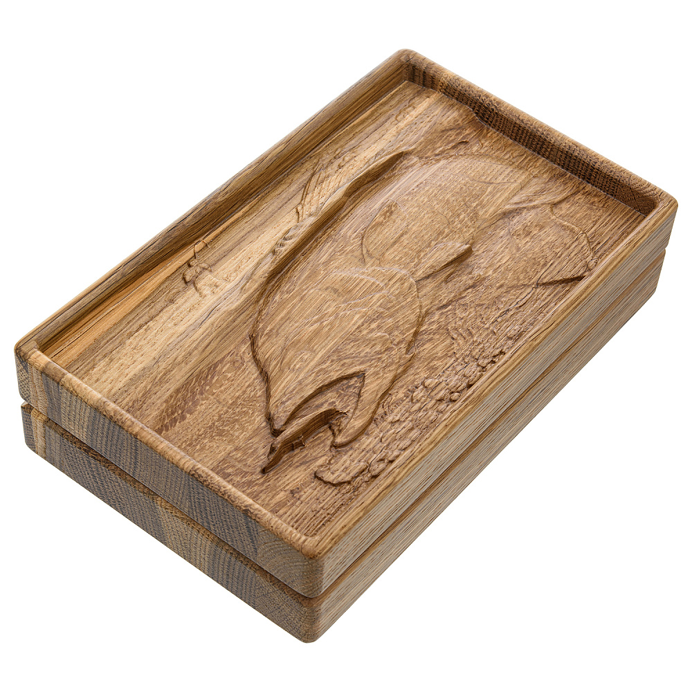 Домино в резной дубовой шкатулке «Форель» - интернет магазин Русь Велика я фото 2