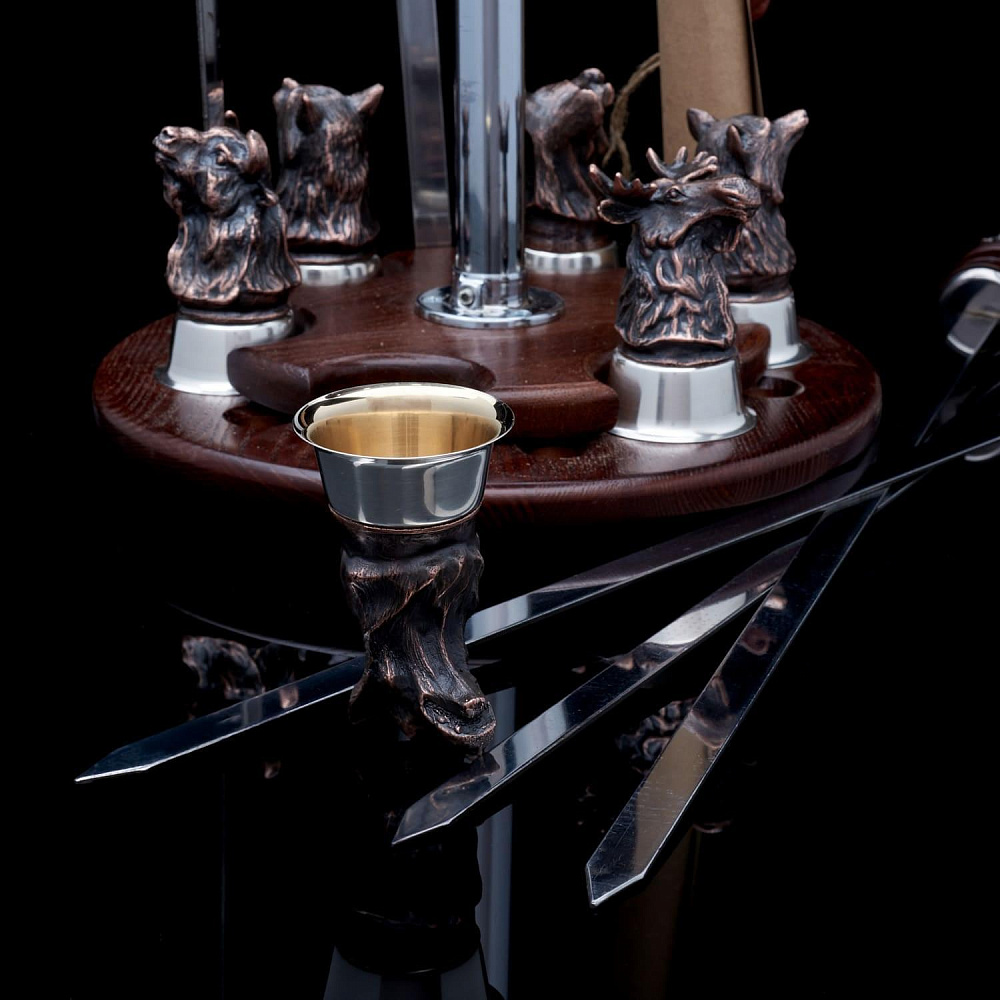 Шампуры и стопки на деревянной подставке «Звери» - интернет магазин Русь Велика я фото 6